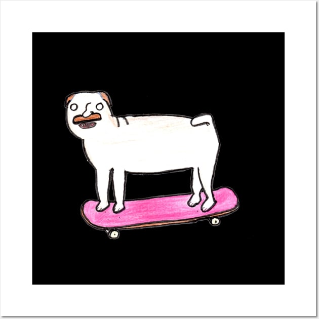 skateboard mustache feat. dog body Wall Art by SuperduperDesignCo